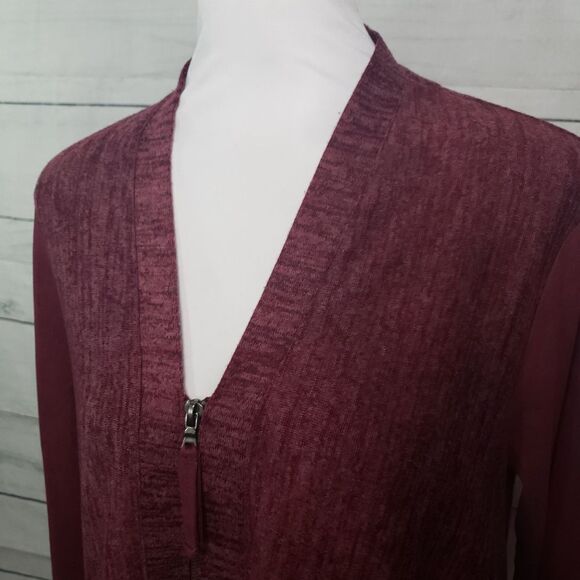 LOGO Lori Goldstein Knit Cardigan faux suede  S - Picture 3 of 8